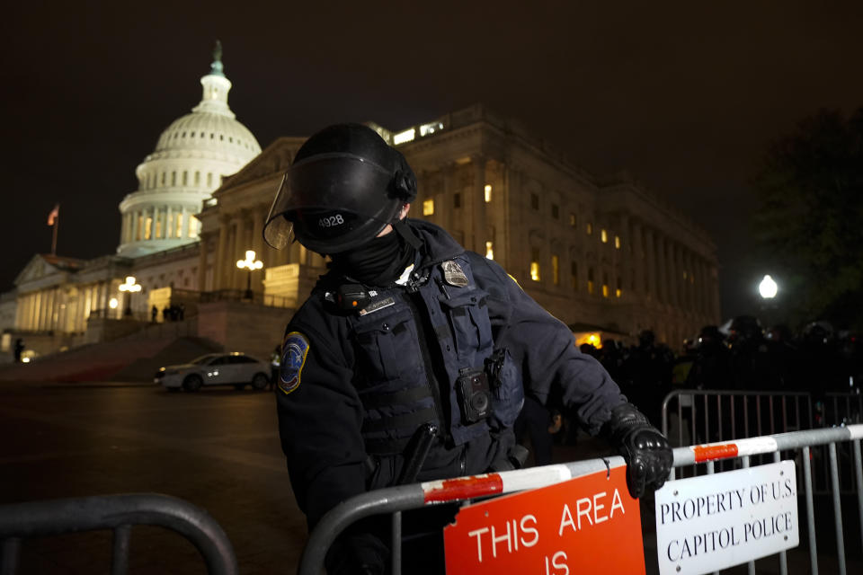 Authorities secure the area outside the U.S. Capitol, Wednesday, Jan. 6, 2021, in Washington. (AP Photo/Jacquelyn Martin)