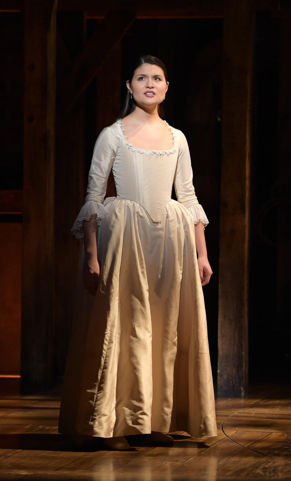 LOS ANGELES, CA - FEBRUARY 15:  Actress Phillipa Soo performs on stage during 'Hamilton' GRAMMY performance for The 58th GRAMMY Awards at Richard Rodgers Theater on February 15, 2016 in Los Angeles City.  (Photo by Theo Wargo/WireImage)