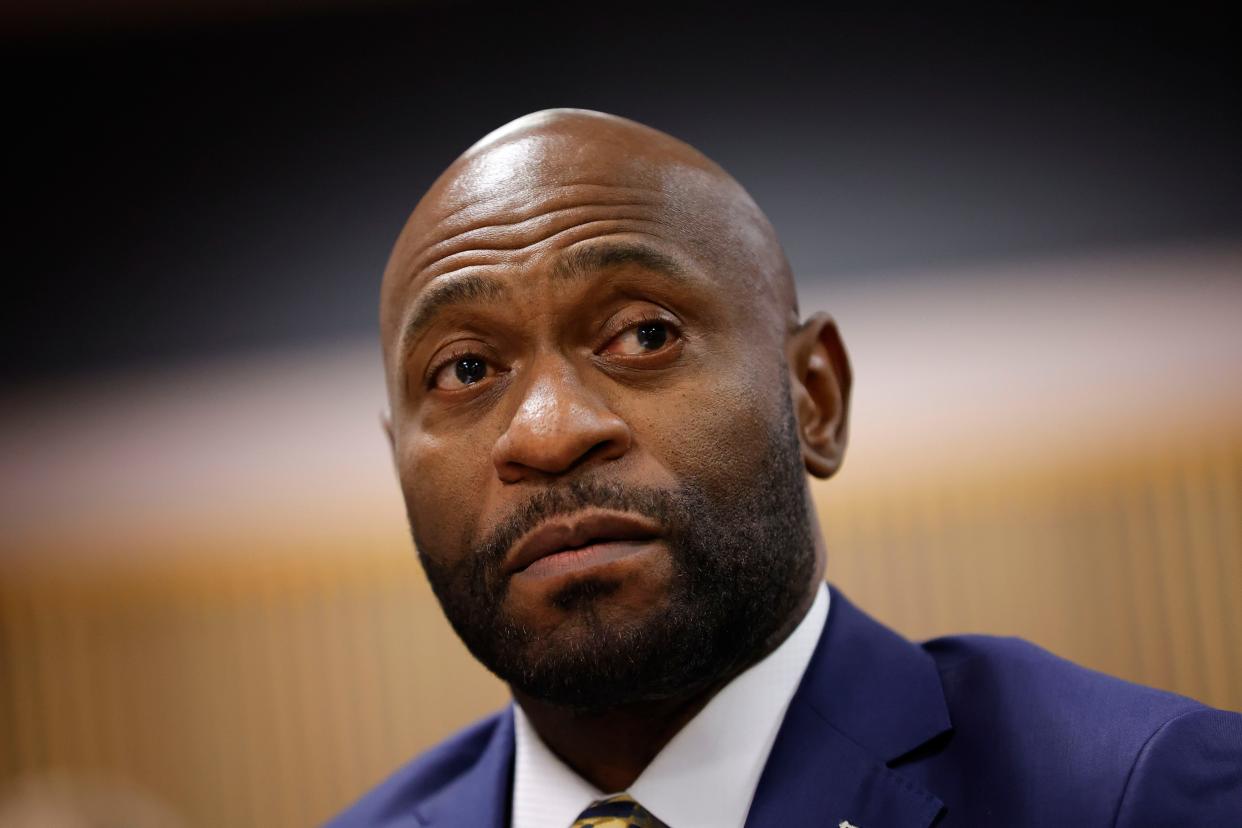 Special prosecutor Nathan Wade sits in court during a hearing in the case of the State of Georgia v. Donald John Trump at the Fulton County Courthouse on March 1, 2024, in Atlanta. The hearing is to determine whether Fulton County District Attorney Fani Willis should be removed from the case because of a relationship with Nathan Wade, a special prosecutor she hired in the election interference case against former President Donald Trump.