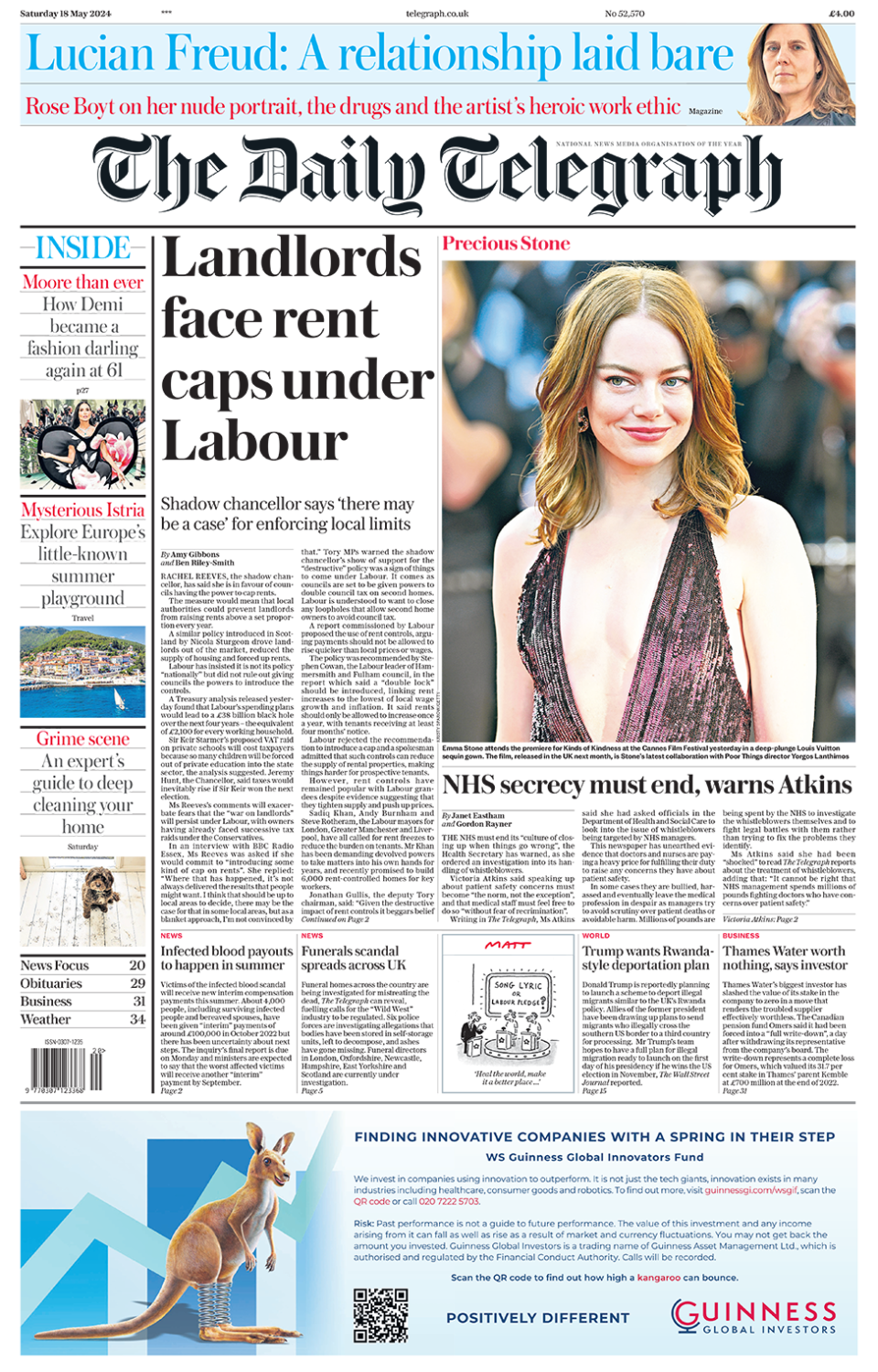The headline in the Telegraph reads: "Landlords face rent caps under Labour". 