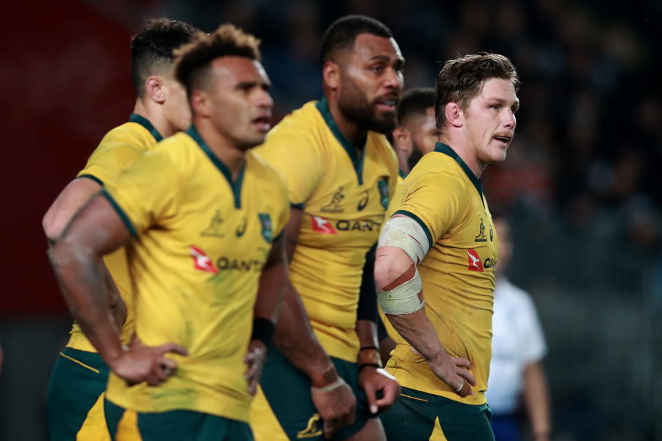 AUCKLAND, NEW ZEALAND - AUGUST 17: Michael Hooper of the Wallabies looks on during the 2019 Rugby Championship Test Match between the New Zealand All Blacks and the Australian Wallabies at Eden Park on August 17, 2019 in Auckland, New Zealand. (Photo by Hannah Peters/Getty Images)