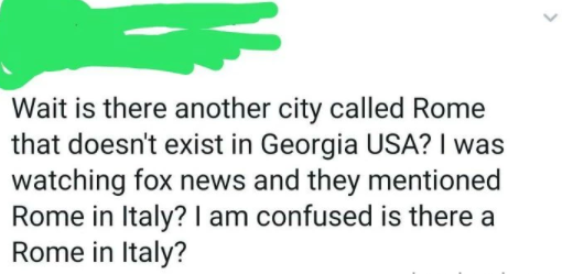 person confusing rome georgia with rome italy