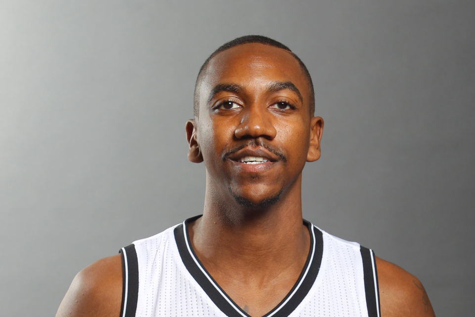 Sep 26, 2014; East Rutherford, NJ, USA; Brooklyn Nets point guard Marquis Teague (12) poses for a photo during media day at the Brooklyn Nets Practice Facility.