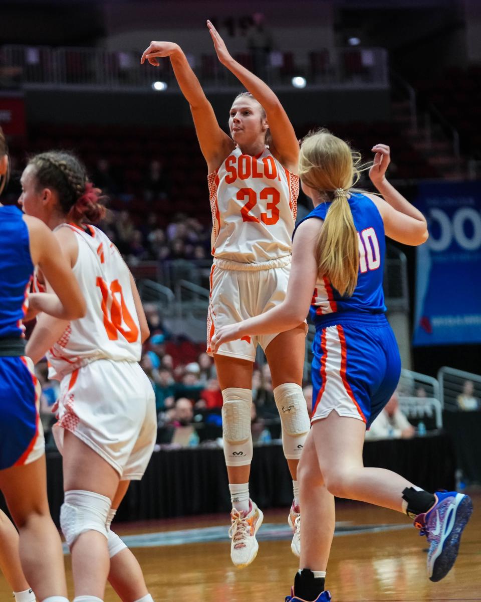 Solon guard Callie Levin (23) will be staying close to home for college as she intends to play for the Hawkeyes next year.