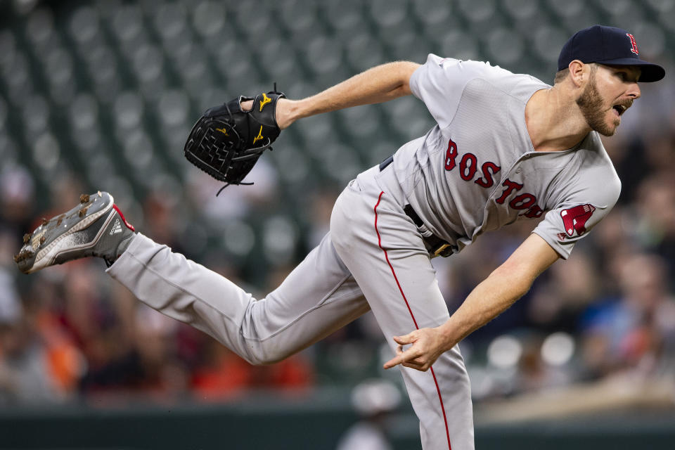 BALTIMORE, MD - MAY 8: Chris Sale #41 of the Boston Red Sox delivers during the first inning of a game against the Baltimore Orioles on May 8, 2019 at Oriole Park at Camden Yards in Baltimore, Maryland. (Photo by Billie Weiss/Boston Red Sox/Getty Images)