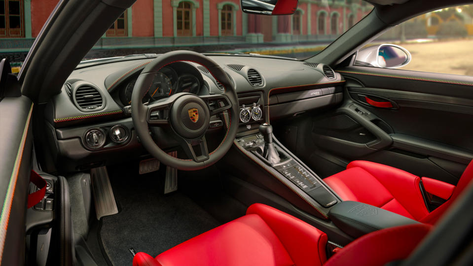 The interior of a “TAG Heuer x Porsche—Legends of Panamericana" Sonderwunsch car.