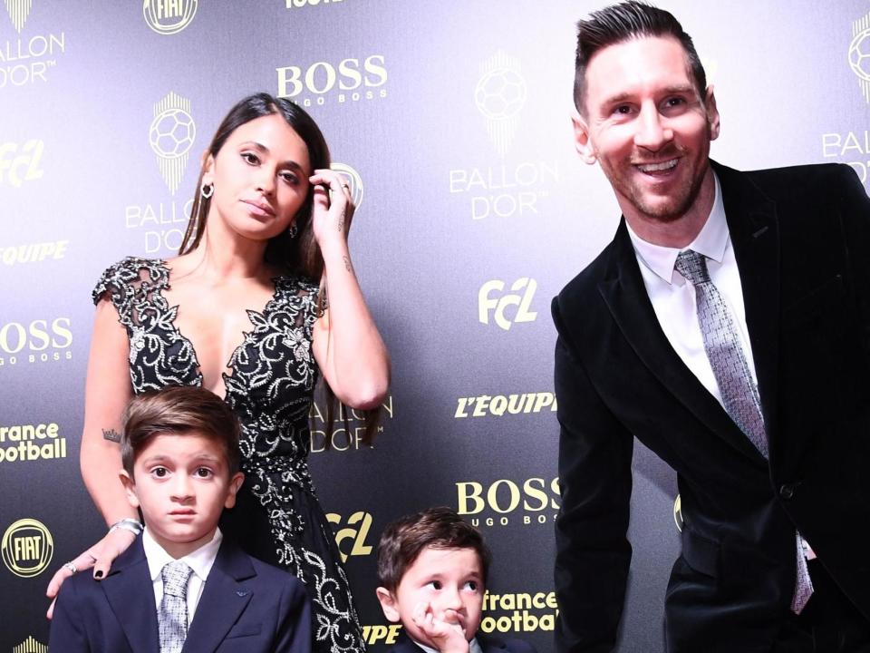 Lionel Messi with his wife Antonella Roccuzzo and sons Thiago and Mateo: AFP via Getty Images