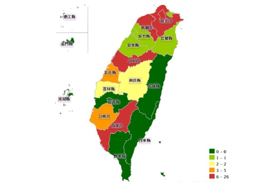 ▲一圖看全台武漢肺炎確診數！前 3 名在雙北、8 縣市 0 確診。（圖／翻攝自疾管署官網）