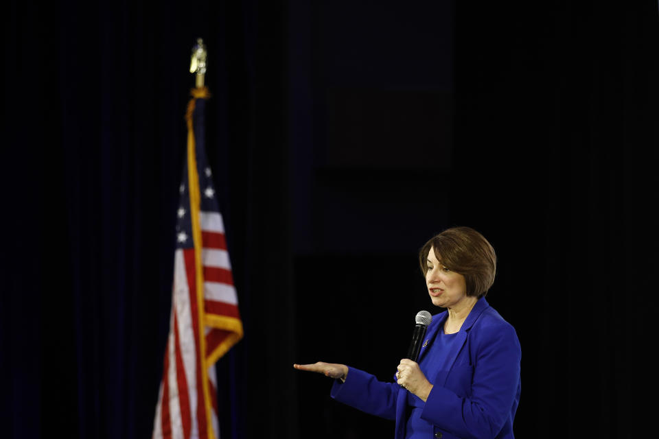 Democratic presidential candidate Sen. Amy Klobuchar, D-Minn., speaks during a candidate forum on infrastructure at the University of Nevada, Las Vegas, Sunday, Feb. 16, 2020, in Las Vegas. (AP Photo/Patrick Semansky)