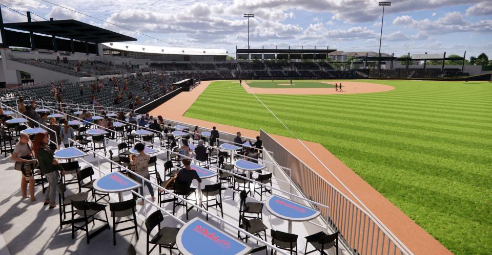 Roger Dean 5 - The proposed renovation at Roger Dean Chevrolet Stadium in Jupiter includes new first-baseline seating with high-top seats and a drink rail.