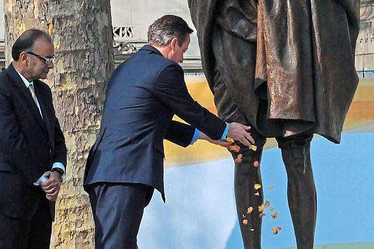 Focus of protest: even the unveiling two years ago of the Gandhi statue in Parliament Square by the British and Indian prime ministers met criticism