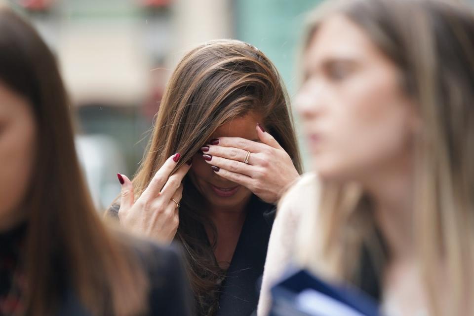 Actress Nikki Sanderson leaving an earlier hearing at the Rolls Building in central London (PA/Yui Mok) (PA Wire)