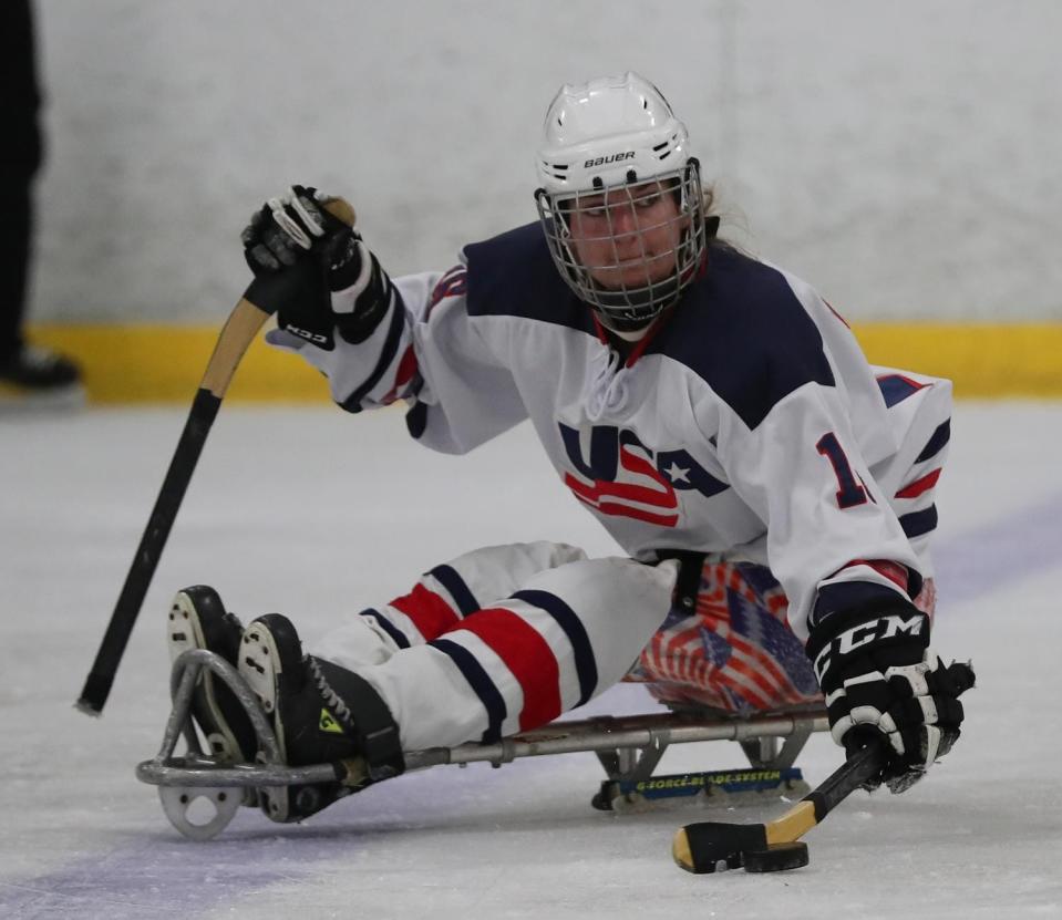 Archive photos of the women's U.S. para ice hockey national team in action. Teams from the United States, Canada, Great Britain and the world will face off in the Para Ice Hockey Women’s World Challenge Aug. 26-28 at Cornerstone Community Center in Ashwaubenon.