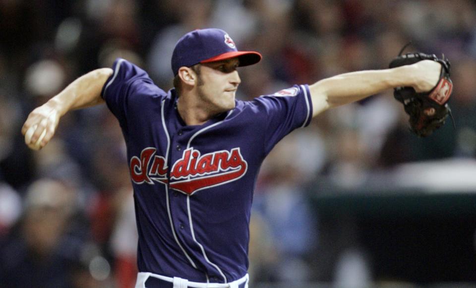 Jensen Lewis pitches against Boston in the sixth inning of Game 4 of the American League Championship, Tuesday, Oct. 16, 2007, in Cleveland.