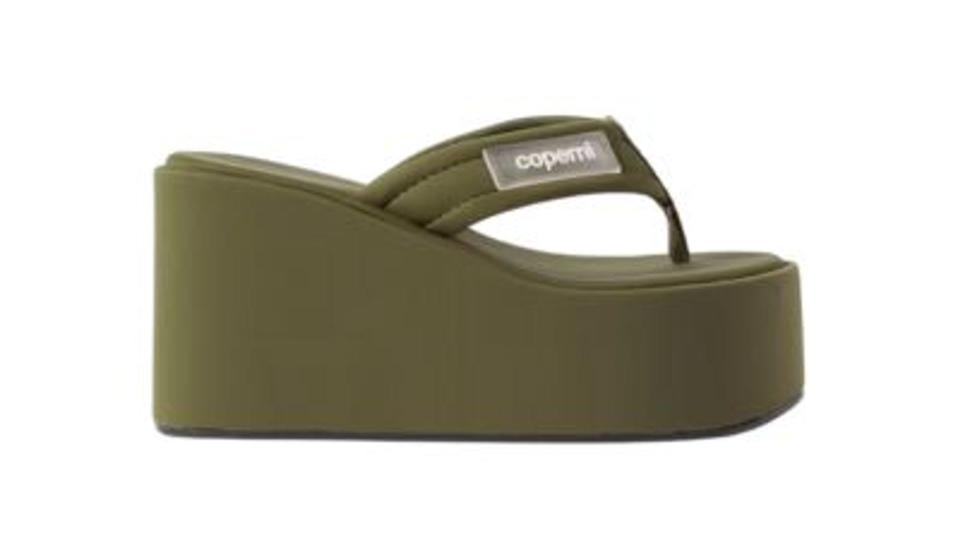 Logo-appliquéd webbing wedge flip flops - Coperni 