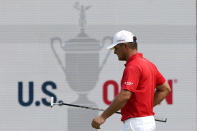 Bryson DeChambeau plays a shot on the 17th green during a practice round of the U.S. Open Golf Championship, Tuesday, June 15, 2021, at Torrey Pines Golf Course in San Diego. (AP Photo/Marcio Jose Sanchez)