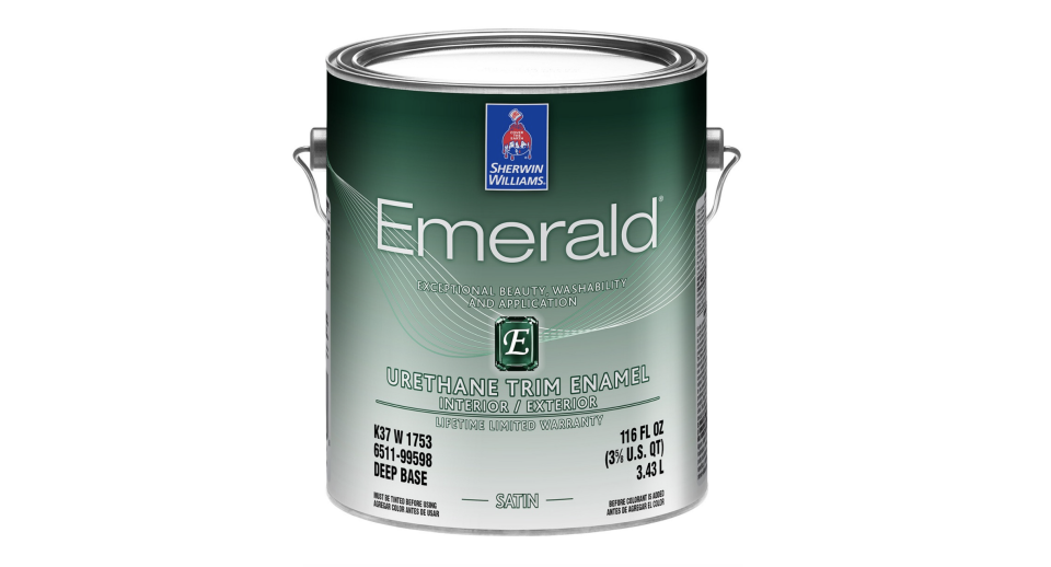 <p>Emerald Urethane Trim Enamel</p><p>sherwin-williams.com</p><p>$109.49</p><p><a href="https://www.sherwin-williams.com/homeowners/products/emerald-urethane-trim-enamel" rel="nofollow noopener" target="_blank" data-ylk="slk:Shop Now;elm:context_link;itc:0;sec:content-canvas" class="link ">Shop Now</a></p><span class="copyright">Sherwin-Williams</span>