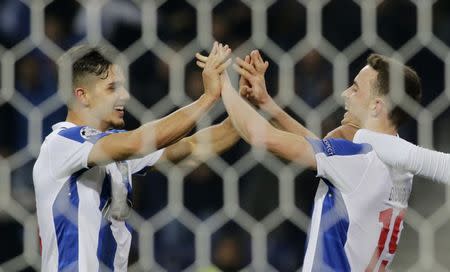 Football Soccer - FC Porto v Leicester City - UEFA Champions League Group Stage - Group G - Dragao Stadium, Oporto, Portugal - 7/12/16 FC Porto's Diogo Jota celebrates scoring their fifth goal Reuters / Miguel Vidal Livepic