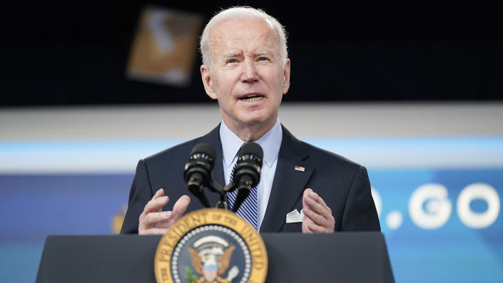 President Biden speaks about the status of the country&#39;s fight against COVID-19 at the White House on Wednesday. 