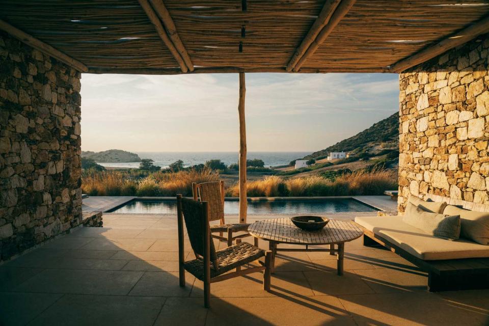 A view from a villa patio at the Rooster hotel in Greece