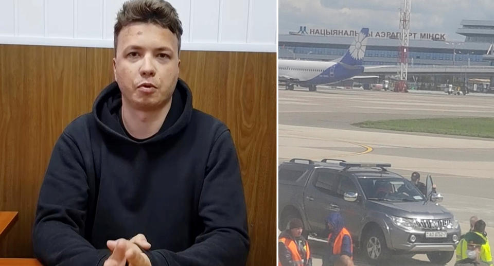 Belarusian blogger Roman Protasevich, detained when a Ryanair plane was forced to land in Minsk, is seen in a pre-trial detention facility, as he says, in Minsk, Belarus May 24, 2021 in this still image taken from video. Telegram@Zheltyeslivy/Reuters TV/via REUTERS THIS IMAGE HAS BEEN SUPPLIED BY A THIRD PARTY. - RC2KMN9UR3TU