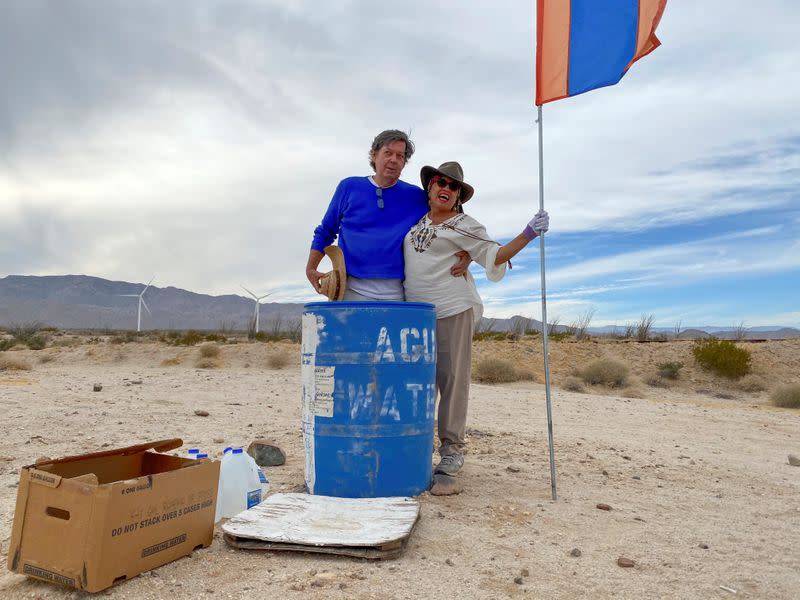 John Hunter, a supporter of U.S. President Donald Trump, and his wife Laura, who doesn't support Trump, set up water stations for people illegally crossing the US-Mexico border