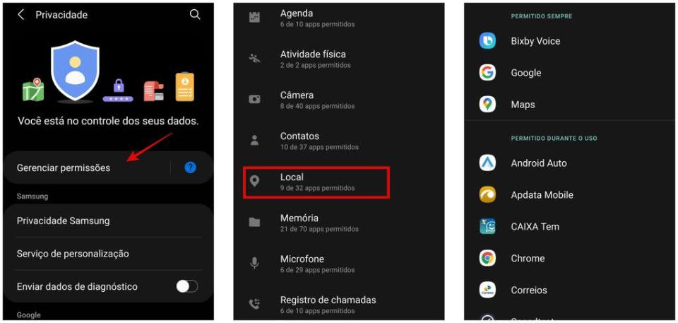 <em>Controle as permissões de Local para ter mais privacidade no Android (Captura de tela: Rodrigo Folter)</em>
