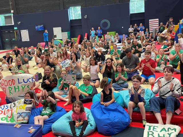 Supporters of Team Ireland gymnast Rhys McClenaghan, during a watch party at Origin Gymnastics club in Newtownards