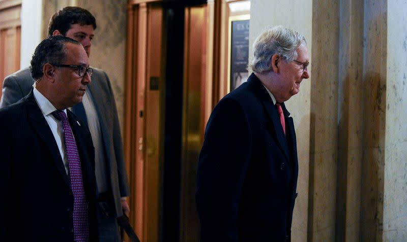 U.S. Senate Majority Leader McConnell arrives at the U.S. Capitol for the Senate impeachment trial of President Donald Trump in Washington