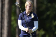 Ingrid Lindblad, of Sweden, watches a putt on the 10th hole during the first round of the U.S. Women's Open golf tournament at the Pine Needles Lodge & Golf Club in Southern Pines, N.C. on Thursday, June 2, 2022. (AP Photo/Chris Carlson)