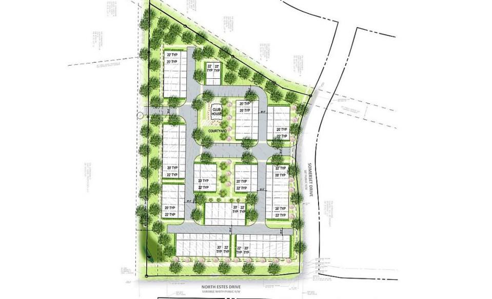 Lock7 Development LLC wants to build 78 townhomes in 12 three-story buildings at the corner of North Estes Drive and Somerset Drive in Chapel Hill. The concept plan is scheduled for a Town Council review in November.