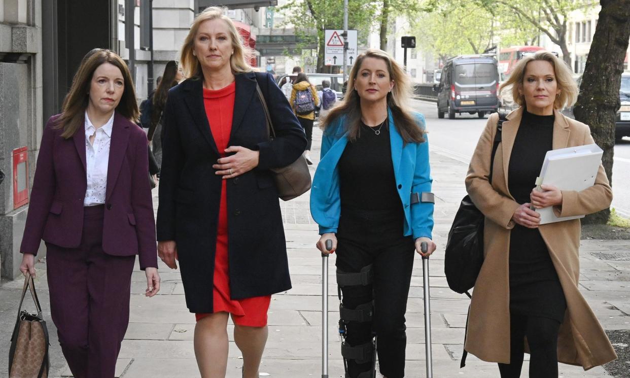 <span>L-R: Annita McVeigh, Martine Croxall, Karin Giannone and Kasia Madera who lost their jobs when the BBC merged its domestic and global teams.</span><span>Photograph: PA</span>