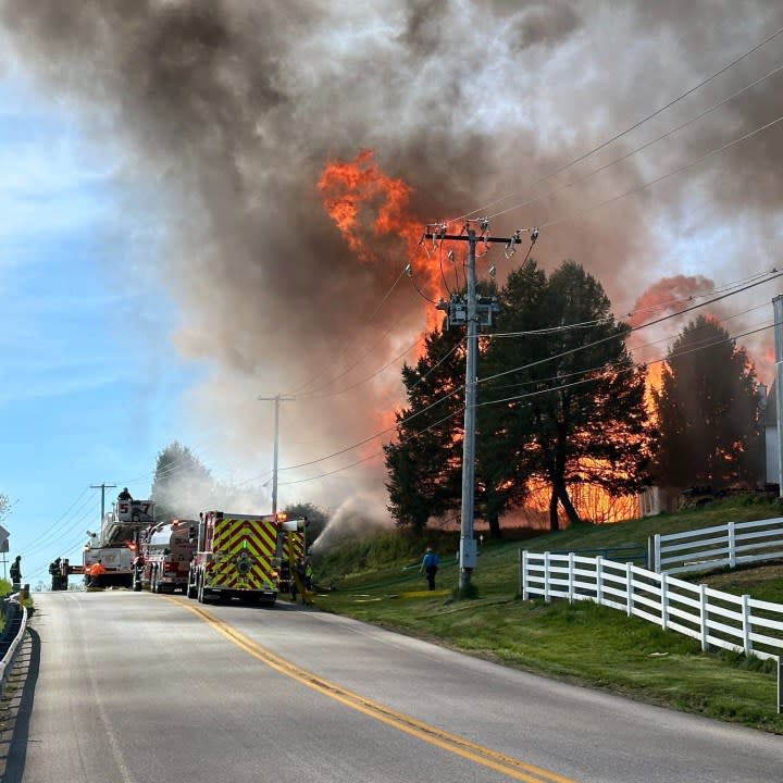 Photo of fire at Freys Pallets LLC, via Quarryville Fire Company Facebook