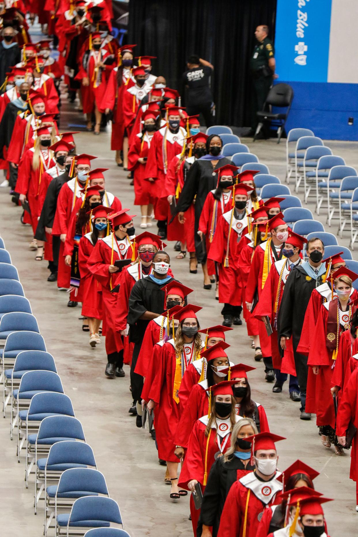 The class of 2021 marches into the Kathleen High School Graduation ceremony at the RP Funding Center in Lakeland Fl.   May 22th 2021.