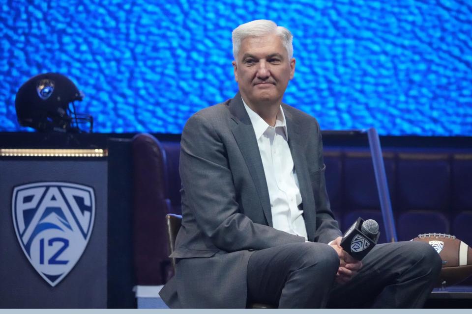 Commissioner George Kliavkoff speaks during Pac-12 Media Day at Resorts World Las Vegas on July 21, 2023.