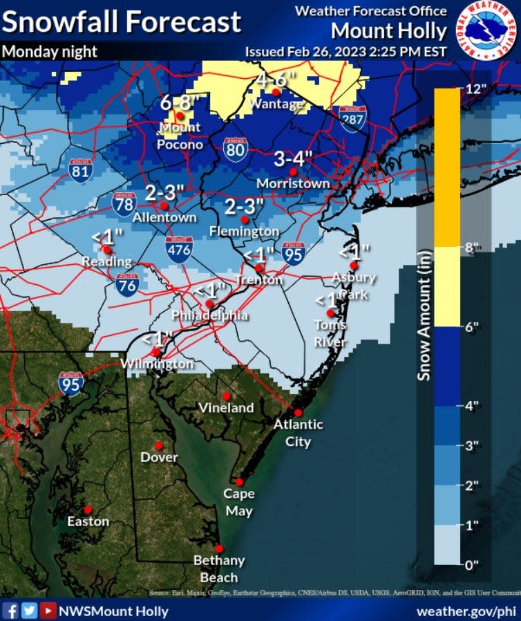 A snowstorm is likely to drop at least 3 inches of snow across northern New Jersey.
