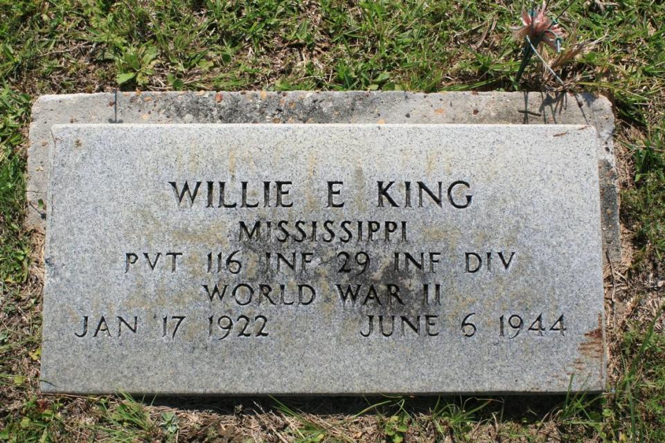 The grave of Willie E. King, a soldier from the 29th Infantry Division. He was killed on Omaha beach. The grave is in Coalville Church’s cemetery in Biloxi.