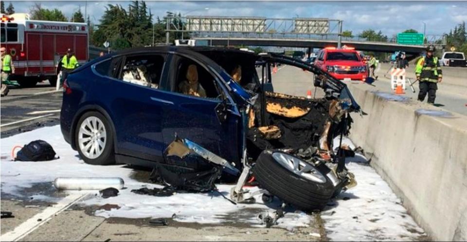 A 2018 crash in California involving Tesla’s self-driving technology. AP