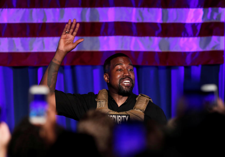 Rapper Kanye West holds his first rally in support of his presidential bid in North Charleston, South Carolina, U.S. July 19, 2020.  REUTERS/Randall Hill