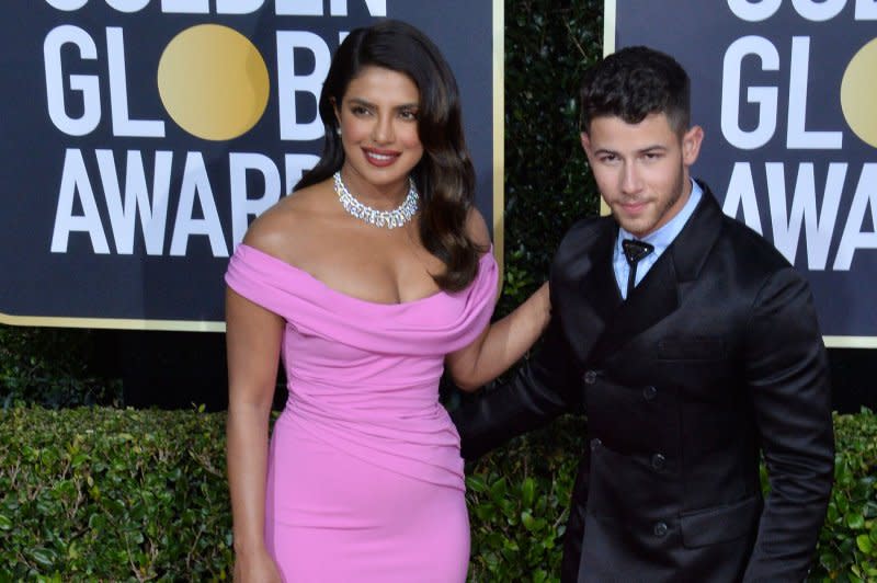 Priyanka Chopra (L) and Nick Jonas attend the Golden Globe Awards in 2020. File Photo by Jim Ruymen/UPI