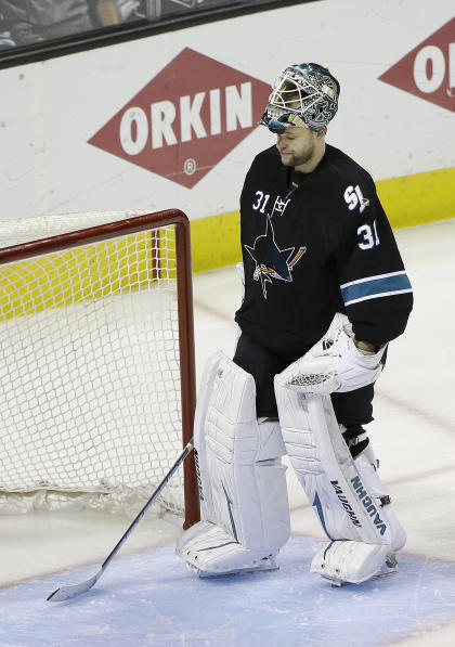 Sharks goalie Antti Niemi will compete with Alex Stalock for the starting job in 2014-15. (AP)