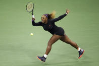 Serena Williams, of the United States, returns a shot to Elina Svitolina, of Ukraine, during the semifinals of the U.S. Open tennis championships Thursday, Sept. 5, 2019, in New York. (AP Photo/Seth Wenig)
