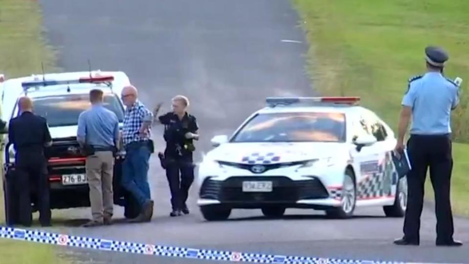 Investigators closed Running Creek Rd after the alleged incident. Picture: 7News