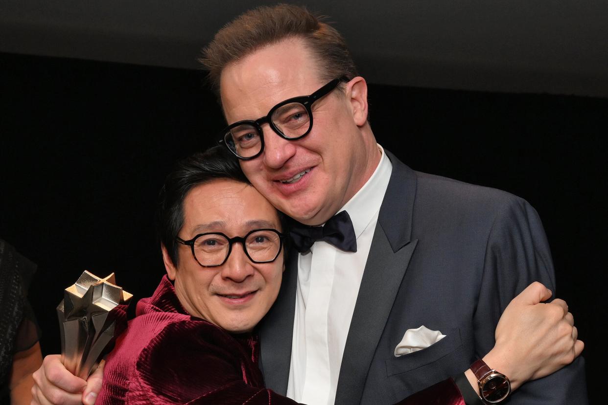 Ke Huy Quan and Brendan Fraser attend Champagne Collet & OBC Wines' celebration of The 28th Annual Critics Choice Awards at Fairmont Century Plaza on January 15, 2023 in Los Angeles, California.