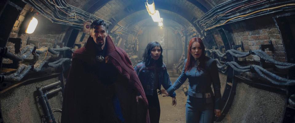 From left: Doctor Strange, America Chavez, and Christine Palmer in "Doctor Strange in the Multiverse of Madness."