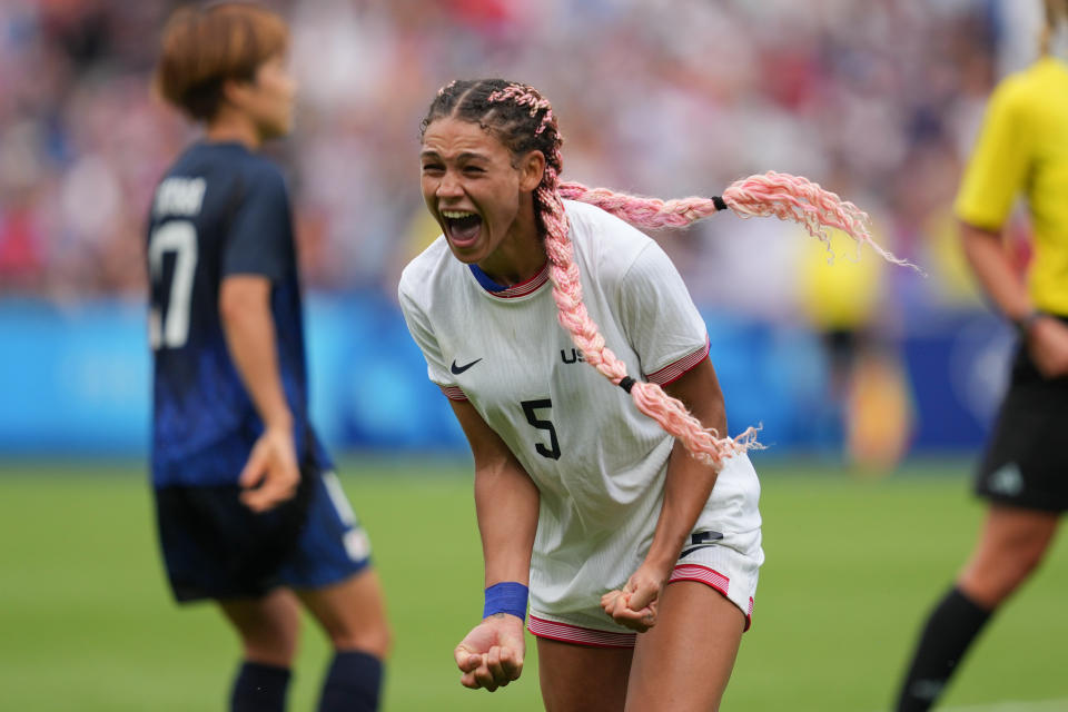 Trinity Rodman celebrates after scoring the game-winner in the quarterfinals. (Brad Smith/ISI/Getty Images)