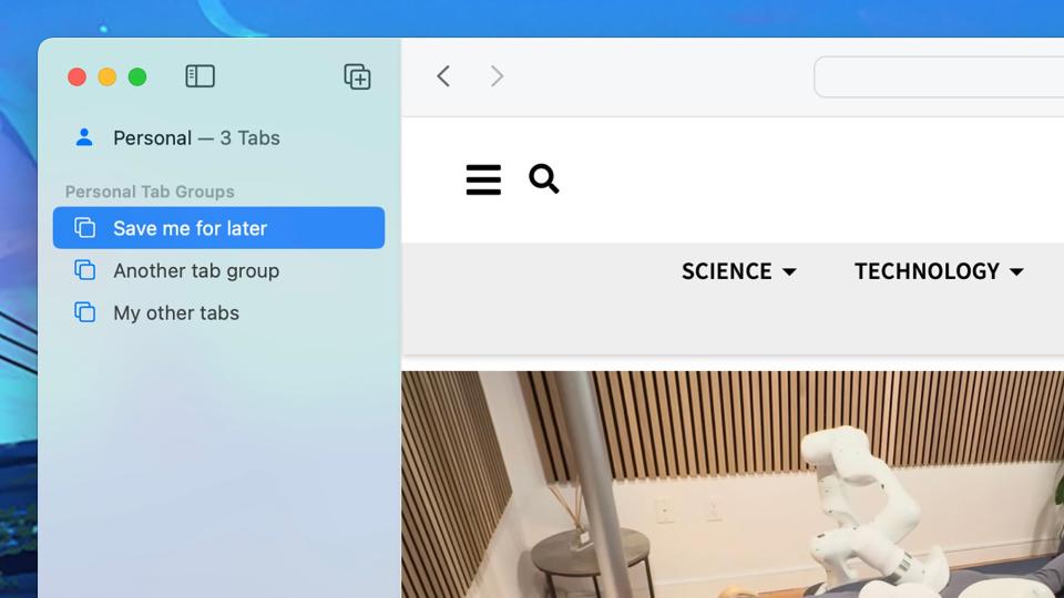 You can save open tabs in groups in Safari. Screenshot: Safari
