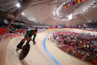 <p>Jean Spies of Team South Africa competes during the Men´s sprint qualifying of the track cycling on day twelve of the Tokyo 2020 Olympic Games at Izu Velodrome on August 04, 2021 in Izu, Japan. (Photo by Tim de Waele/Getty Images)</p> 