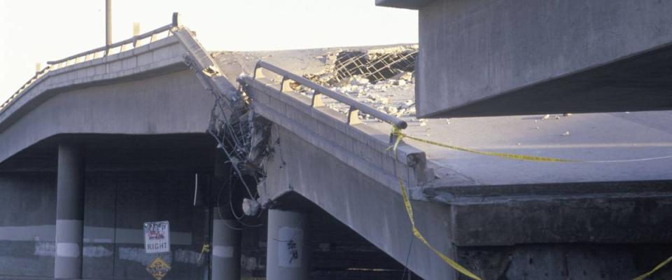 Overpass that collapsed on Highway 10 in the Northridge/Reseda area at the epicenter of earthquake in 1994