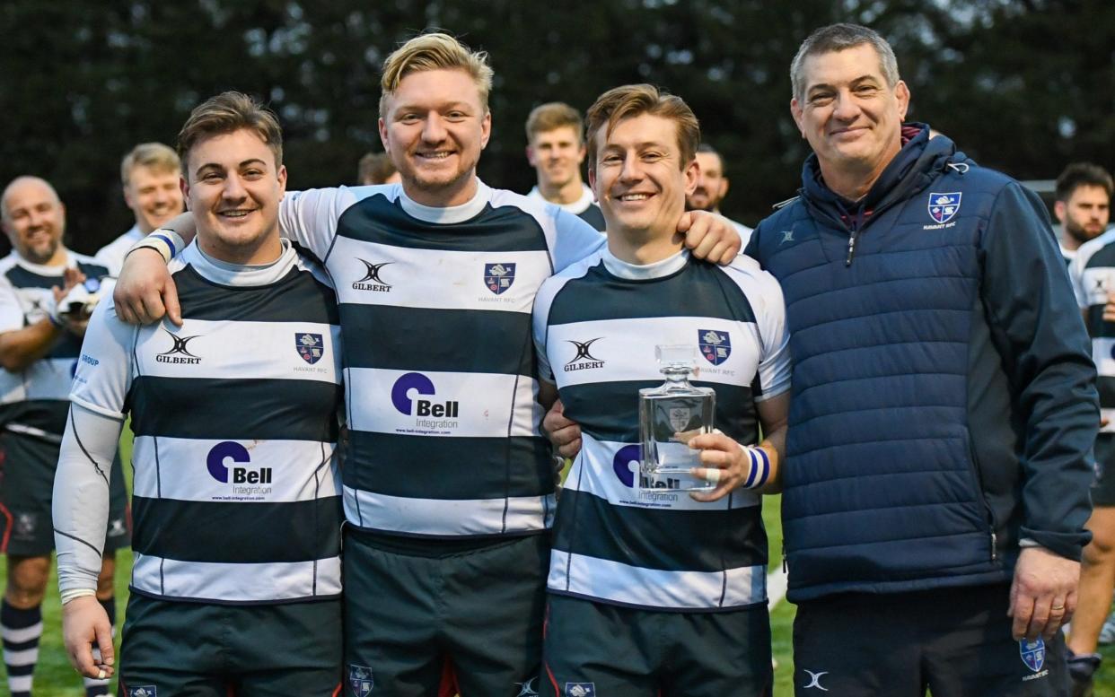 Will Knight and his sons in Havant rugby kit - Havant v Driffield: The Knight family that inspired club's cup run to Twickenham - Mark D @ Windandsurf Images